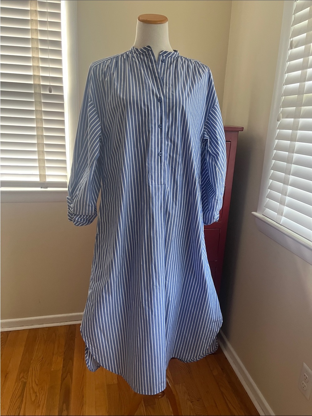 COS Blue and White Vertical Stripe Long Sleeve Shirt Dress
